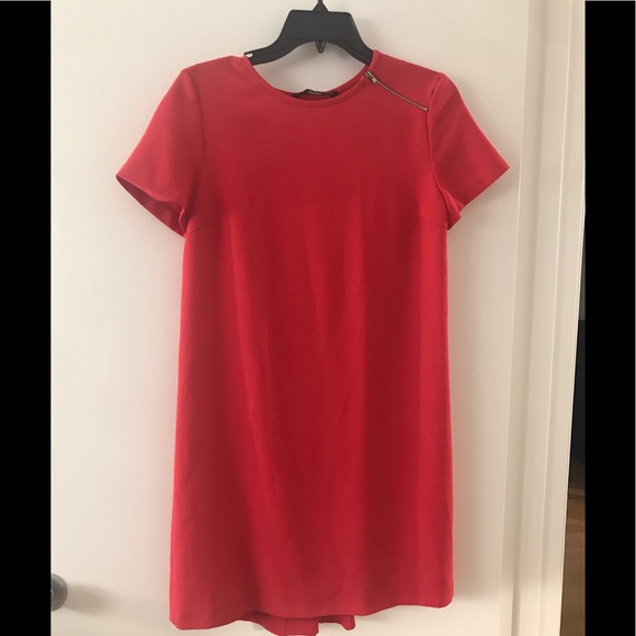 zara red pleated dress